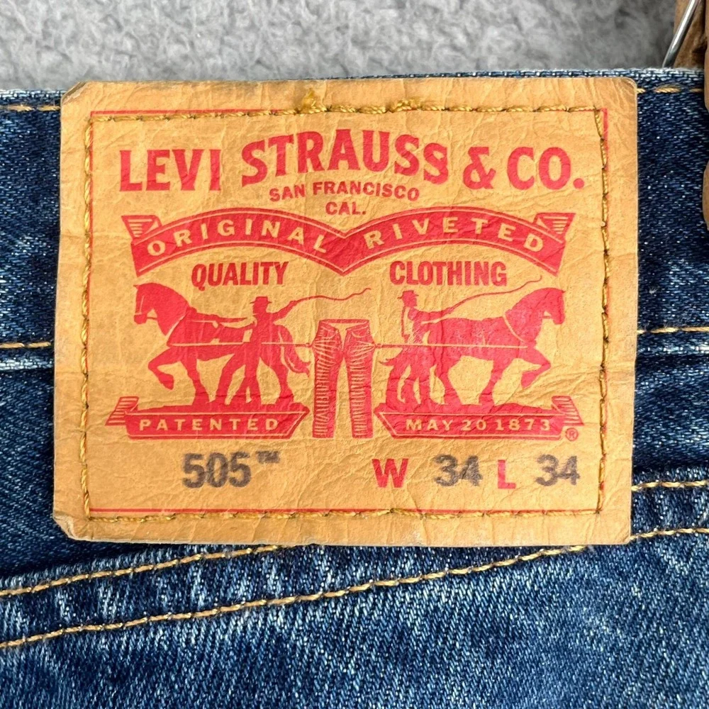 Levi's 505 Jeans Mens 35x32.5* Blue Dark Wash Denim Workwear Streetwear Rodeo